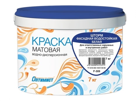 Краска фасадная «Шторм» водно-дисперсионная белая матовая Краска фасадная «Шторм» водно-дисперсионная белая матовая